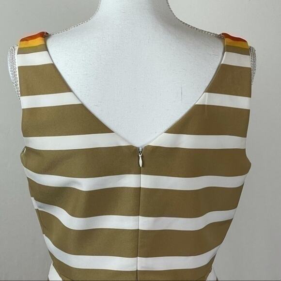 Ronnie Nicole Orange Tan Fit & Flare Striped Career Office Dress NWOT Size 8 - Picture 6 of 14
